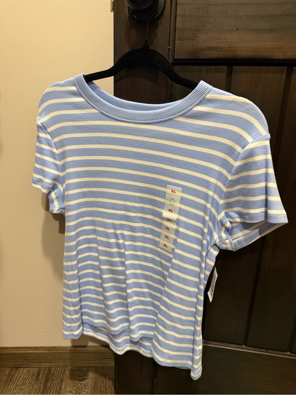 Old Navy Light Blue and White Striped Short Sleeve Tee